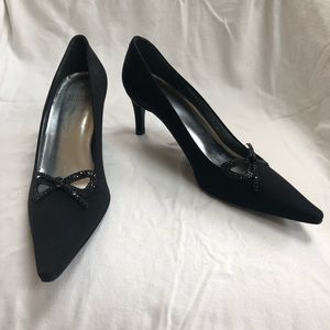 Stuart Weitzman Black Rhinestone Bow Pumps
